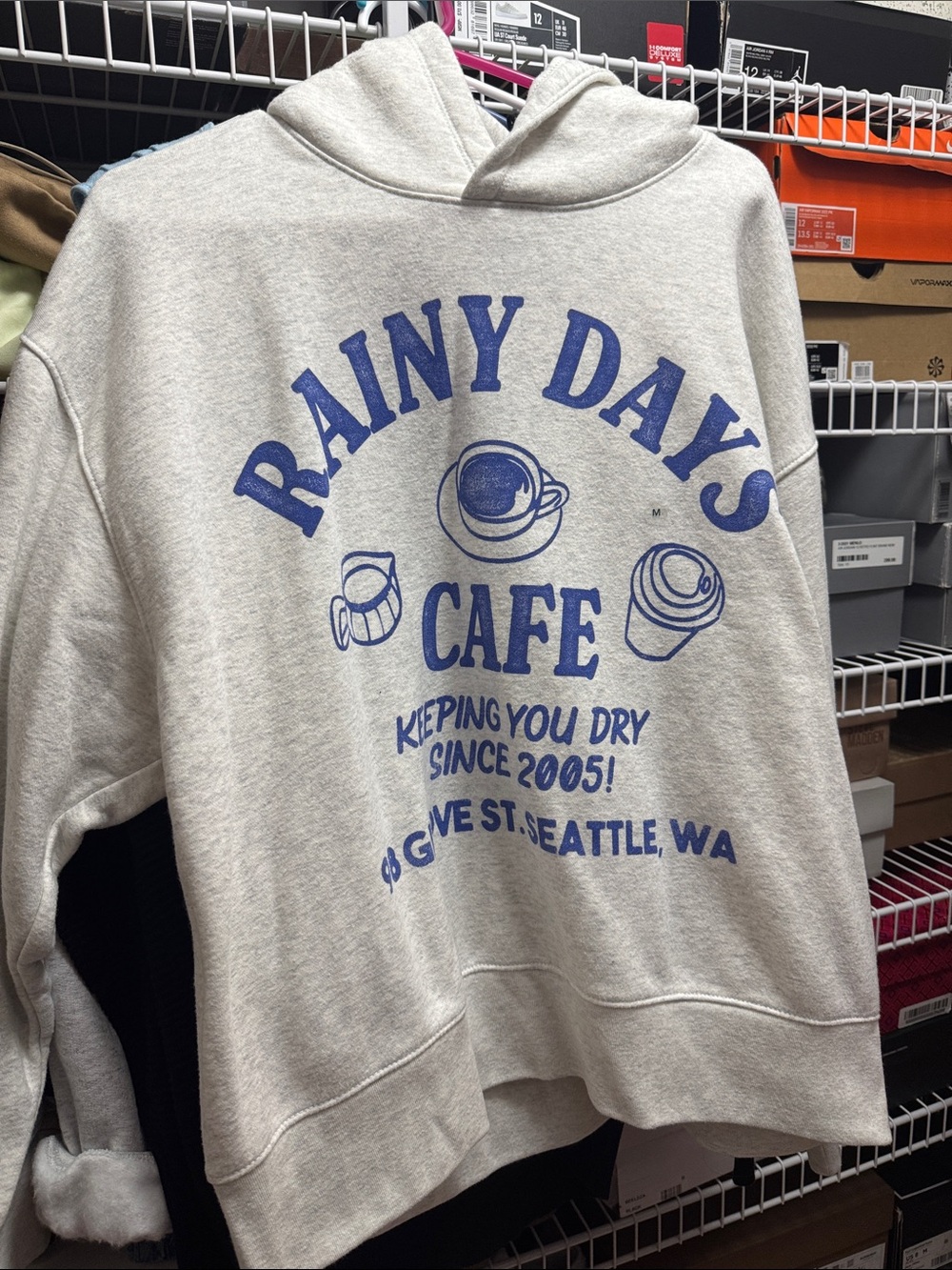 Rainy Day's Cafe Graphic Hoodie Sweatshirt - Light Gray